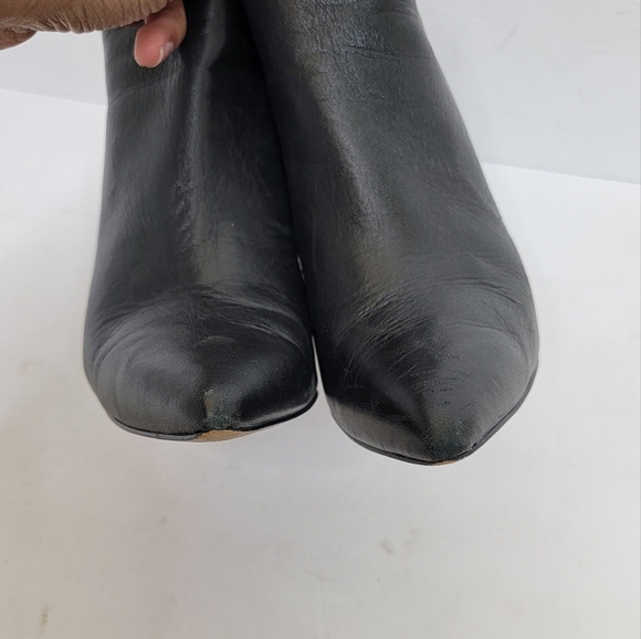 Louise et Cie Pointed Toe Black Leather & Cow Hair Heel Booties Size 7.5 - Picture 5 of 16